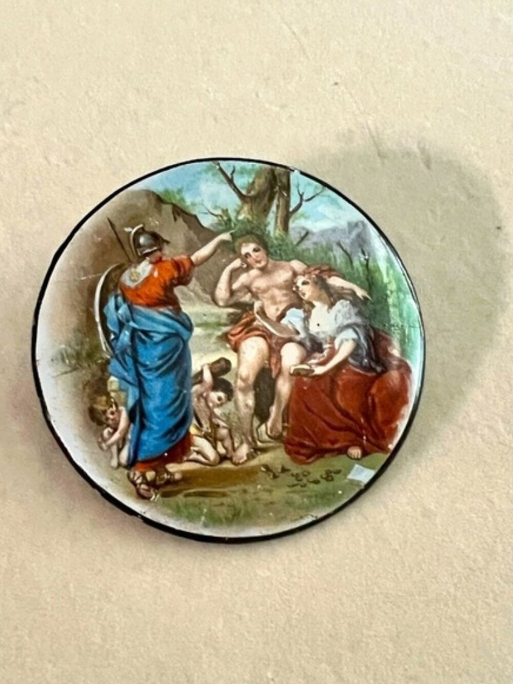 Greek Roman Handpainted Vintage Brooch